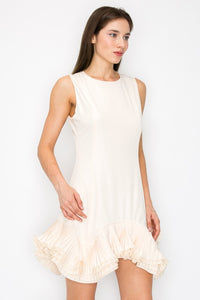 Champagne Flutter Ruffle Hemline Sleeveless Mini Dress