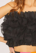 Black Side Zipper Tier Ruffle Tube Top