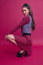 Pink Multi Knit Houndstooth Colorblock Cardigan Skirt Set