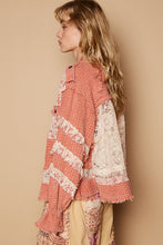 Coral Pink Vintage Washed Lace Ruffle Solid Jacket