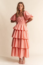 Salmon Square Neckline Ruffle Tiered Maxi Dress