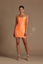 Neon Orange Gorgeous Scoop Neck With Spaghetti Straps Fitted Gown