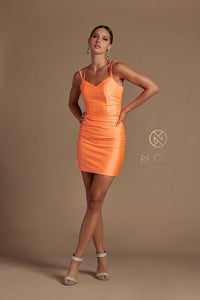 Neon Orange Gorgeous Scoop Neck With Spaghetti Straps Fitted Gown