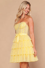 Yellow Corset Tiered Glitter Mini Dress With Waist Bow