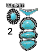 Turquoise Western Concho Anzac Gem Stone Band Cuff Ring Set