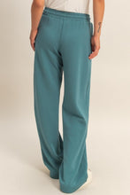Dark Teal Elastic Waist Wide-leg Pants
