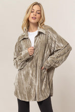 Beige Oversized Velvet Button-Up Shirt Jacket