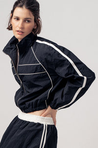 Black Retro Sport Cropped Track Jacket