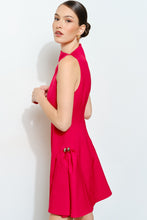 Red Metal Accent Side-pleat Sculpted Mini Dress