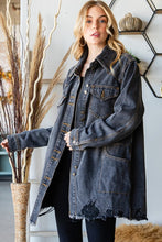 Black Wash istressed Denim Western Shirts Long Fit Jacket