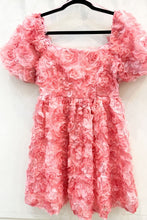 Pink Romantic Flower 3D Mesh Dress Mini Baby Doll Dress