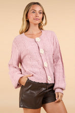 Blush Floral Button Crop Length Knit Sweater Cardigan