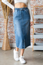 Med Wash String Cargo Pocket Denim Long Skirt