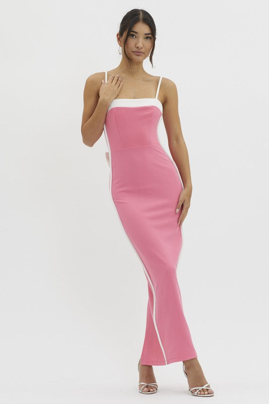 White Contrast Trim Semi Lined Maxi Dress