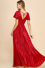 Red Short Sleeve Pleated Skirt Tie Back Maxi Dress