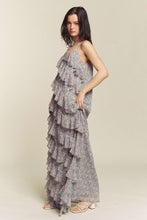 Sage Combo Floral Rufflr Spaghetti Strap Maxi Dress