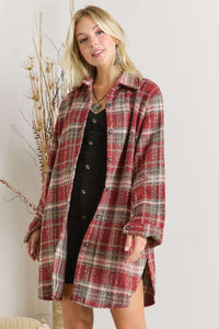 Burgundy Button Down Flannel Shacket