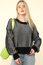Black Two Tone Striped Casual Stripe Sweater Top