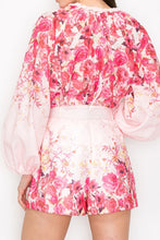 Pink Multi Floral Print Blouse and Belted Short Pants Set