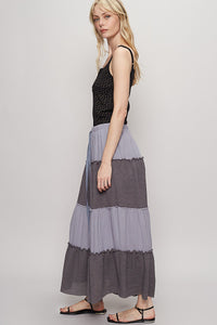 Ash Grey Adjustable Waistband Casual Long Skirt
