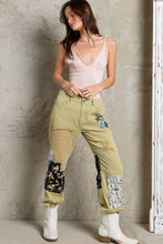 Pistachio Embroidered Patchwork Detail Jogger Pants