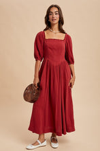 Cranberry Cotton Square Neck Maxi Dress