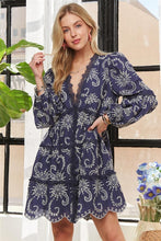 Navy Puff Sleeve Floral Dress