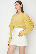 Mustard Draped Cold Shoulder Long Sleeves Blouse Top