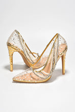 Gold Womens Rhinestone Pearl Clear Dress Shoes Aravalyn