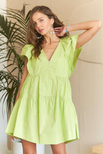 Lime Ruffle Sleeve Tiered Babydoll Dress
