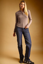 Chocolate Half Snap Button Waffle Fabric Long Sleeve Top