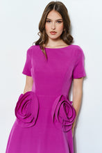 Grape Elegant Rose Applique A-line Midi Dress