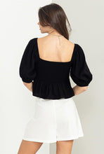Black Good Vibes Smocked Peplum Top