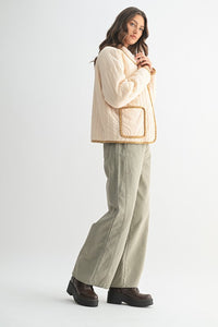 Cream/Taupe Sherpa Floral Piping Detail Jacket