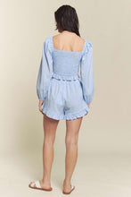 Blue Gingham Smocked Top With Shorts Set