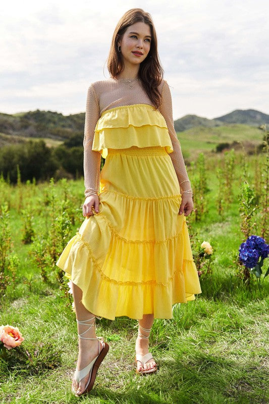 Yellow Tiered Flowing Tube Top And Skirt Tube Maxi Dress – Aquarius Brand Yellow Tiered Flowing Tube Top And Skirt Tube Maxi Dress – Aquarius Brand