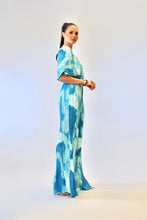 Blue Combo V-Neck Drop Shoulder W/ O-Ring Attached Pleated Jumpsuit