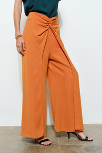 Clay Twist Front Draped High-waist Wide-leg Pants