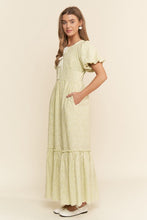 Pastel Lime Finely Floral Embroidered Tiered Maxi Dress