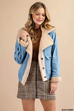 Blue Combo Faux Suede Piecing And Faux Fur Trim Jacket