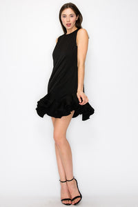 Black Flutter Ruffle Hemline Sleeveless Mini Dress