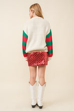 Ivory Merry Letter Stripe Trim Oversize Sweater