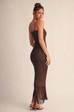 Brown Golden Hour Metallic Knit Fringe Maxi Dress