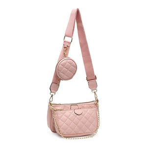 Pink Quilt Crossbody Coin Pouch Set