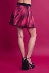 Pink Multi Knit Houndstooth Colorblock Cardigan Skirt Set
