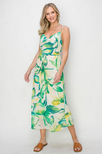 Green Tropical Floral Chiffon Dress