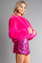 Pink Womens Fur Coat And Sequin Short Pants Set