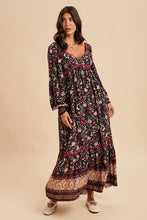 Midnight Floral Contrast Piped Border Print Maxi Dress