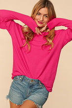 Fuchsia Drop Shoulder Ruffle Loose Fit Solid Knit Top