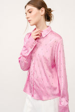 Pink Long Sleeve Rhinestones Embellished Shirt Top